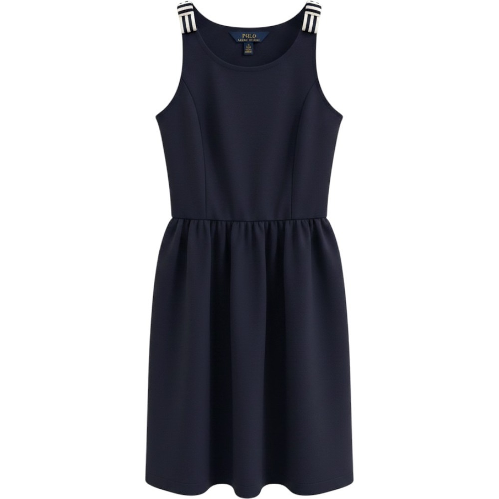 Polo Ralph Lauren Dress Kids M 8-10 Blue Striped Bow‎ Shoulder Preppy Nautical